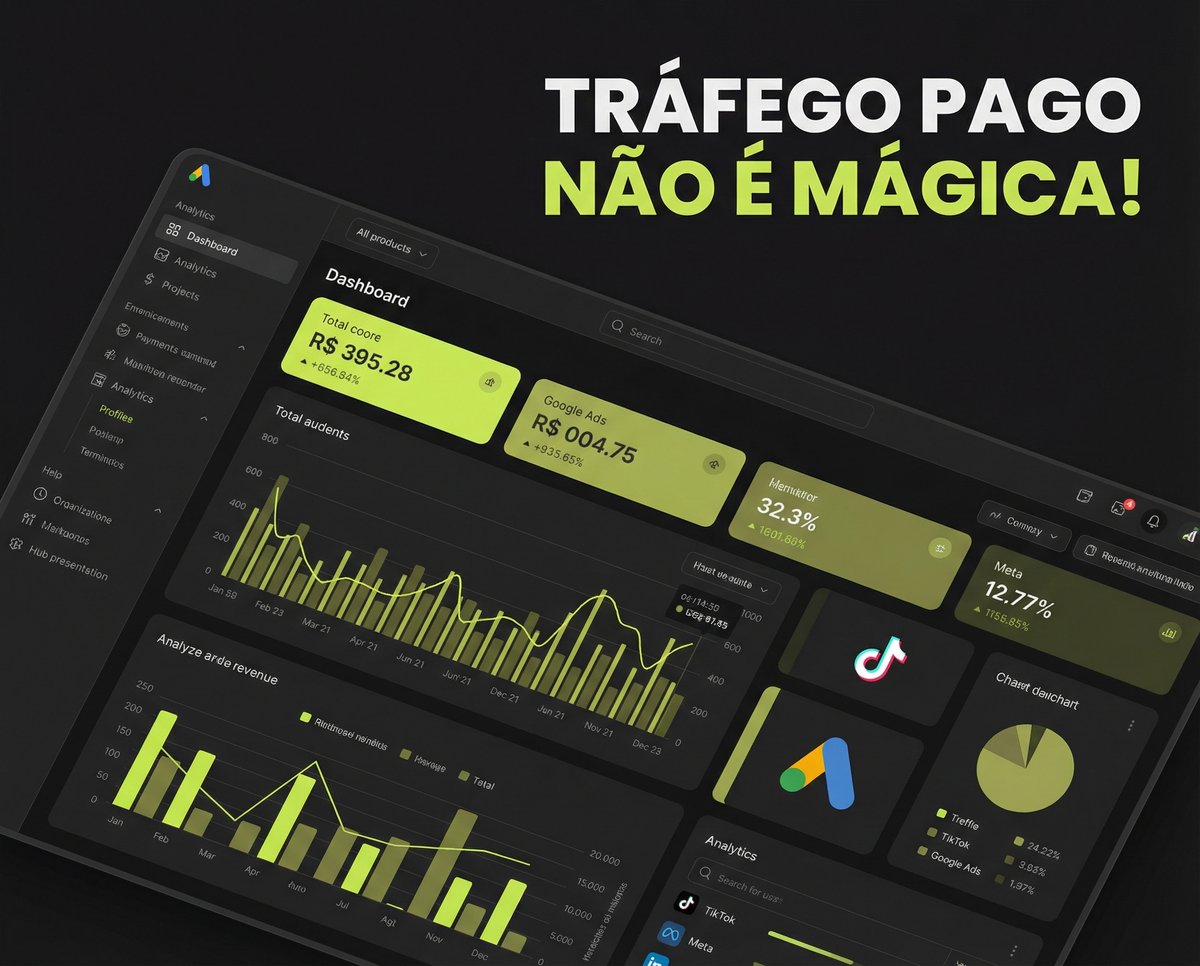 Dashboard de tráfego pago com métricas de Google Ads e Meta Ads